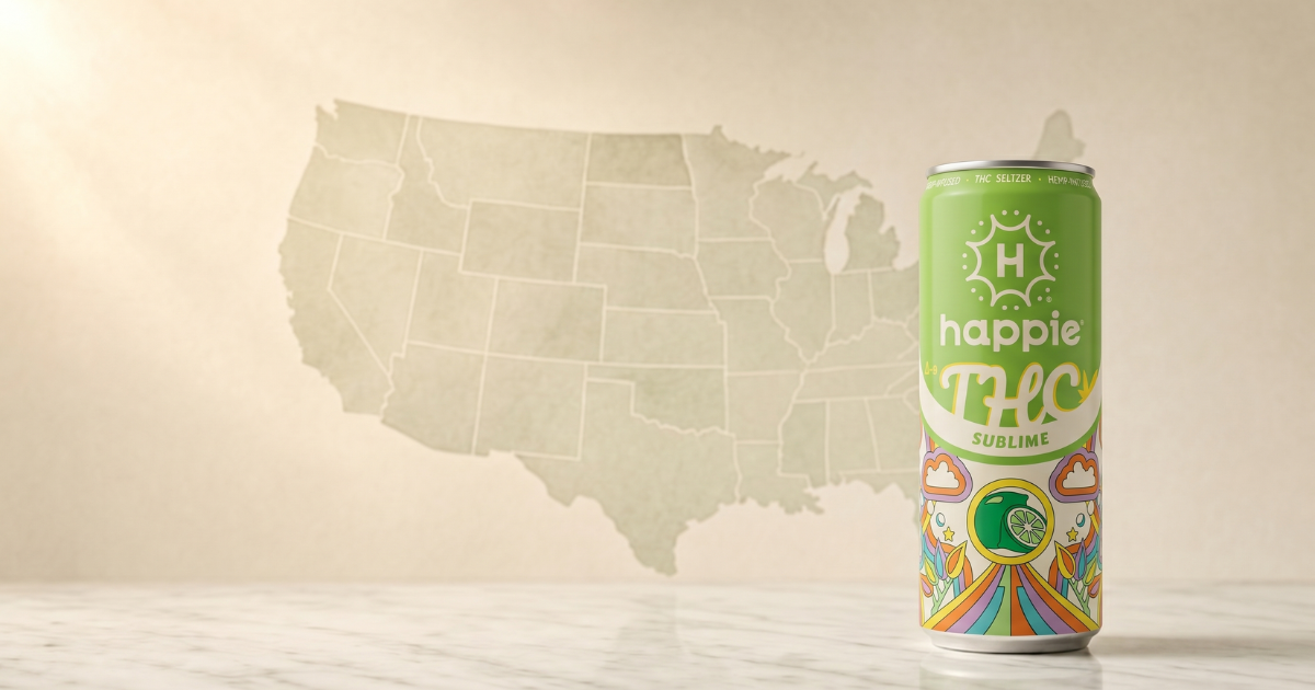 Where are THC drinks legal in 2026 — hero illustration for the founder-written state-by-state guide to hemp-derived Delta-9 THC beverage regulations